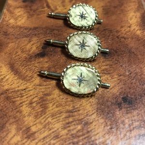 VINTAGE 14k three tuxedo studs with 2mm diamonds